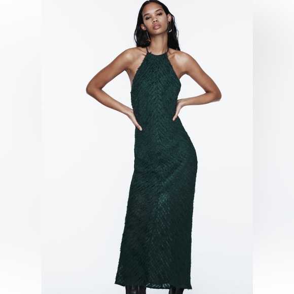 halter dress cut out Aura | LIME Green Halter-Neck Cut-Out Split Maxi Dress main image 1